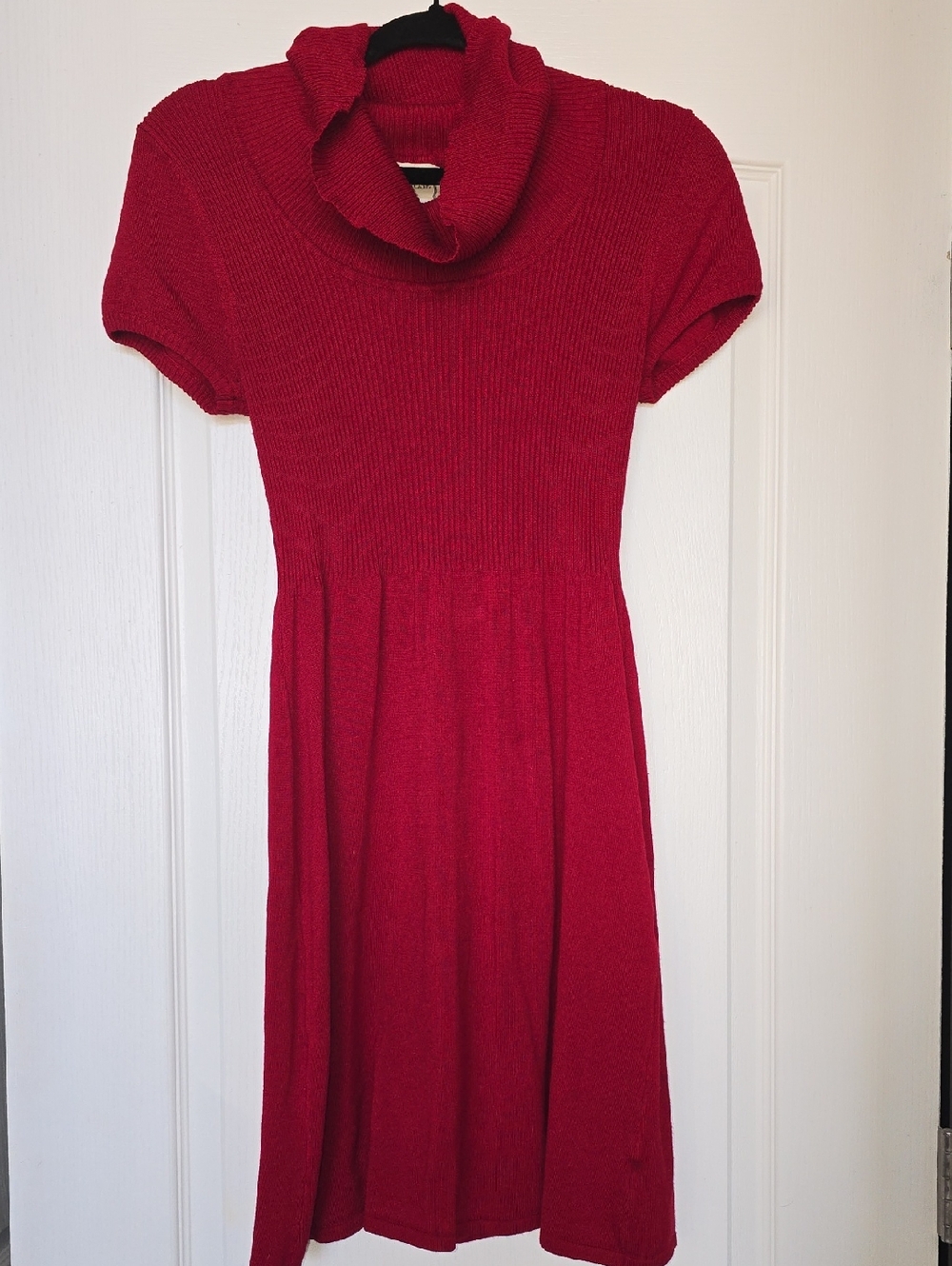 Pink Rose Crimson Red Cowl-Neck Knit Midi Dress
